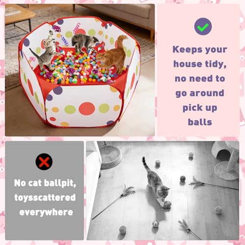 Veerlogix Cat Ball Pit with Balls for Cats, 176 Pcs Interactive Cat Toys for Bored Indoor Cats Self Play Cat Enrichment Toys for Fun and Exercise, Pom Pom Balls Jingle and Crinkle Ball, Springs and Mice toy - Image 5