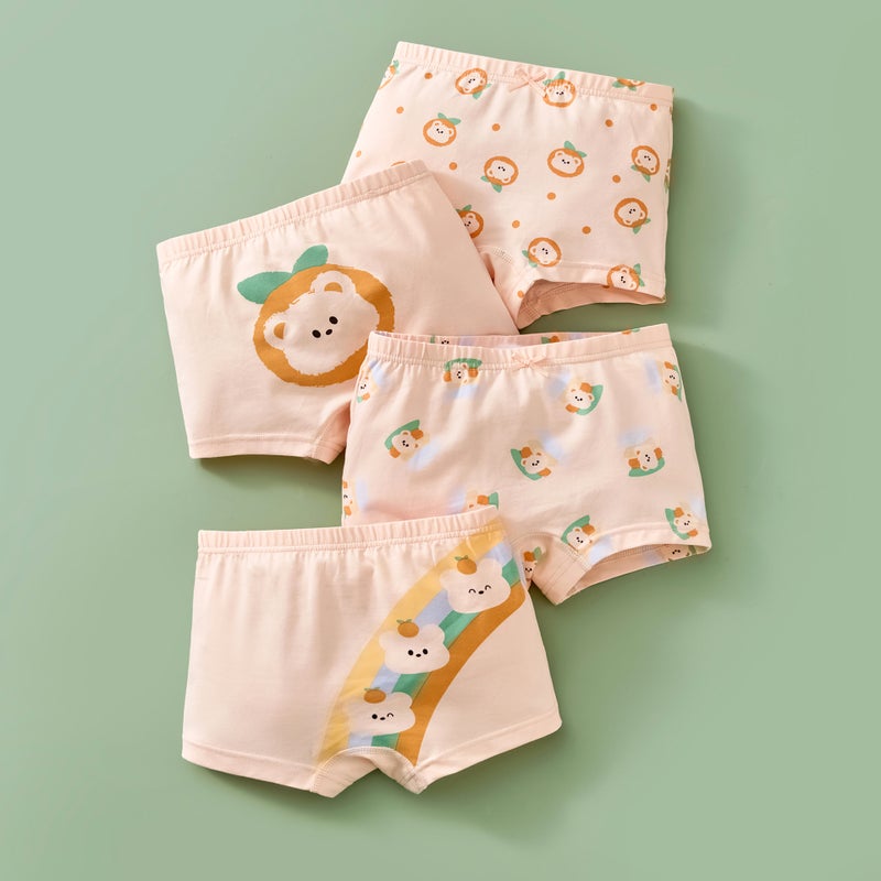 Girls Cotton Antibacterial Boxer Briefs Orange bear pj5313 