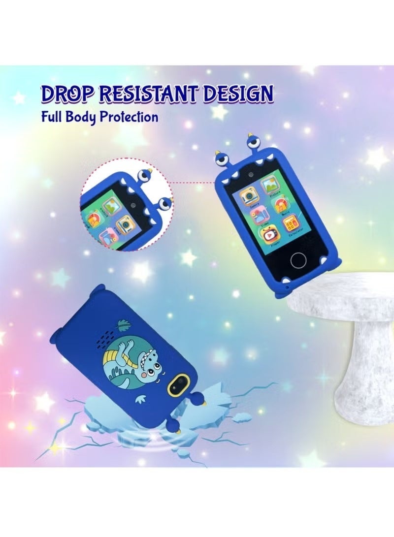 Makrystorm Kids Smart Phone, Touchscreen HD Dual Camera Cell Phone for Kids, Christmas Birthday Gifts Dinosaur Child Play Phone for Boys 3-10, Christmas Birthday With 8G Card (Blue) - Image 3