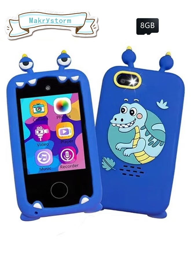 Makrystorm Kids Smart Phone, Touchscreen HD Dual Camera Cell Phone for Kids, Christmas Birthday Gifts Dinosaur Child Play Phone for Boys 3-10, Christmas Birthday With 8G Card (Blue) - Image 1