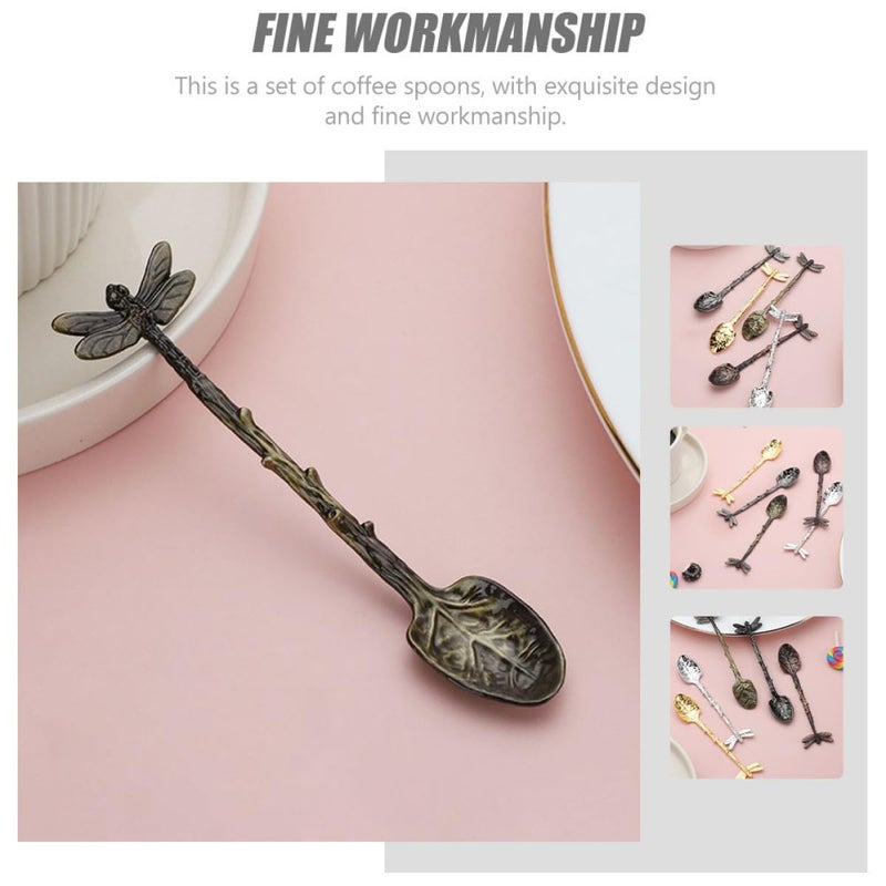 Antique Green Resin Dragonfly Coffee Spoons Set of 3 Forest Style Dessert Spoons - Image 5
