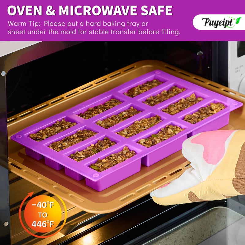 Puyeipt 12-Cavity Silicone Granola Bar Molds, 2 Pcs Candy Bar Molds Rectangle Protein Bar Mold for Baking Chocolate Bar, Cereal Bar, Cheesecake, Brownies - Image 4