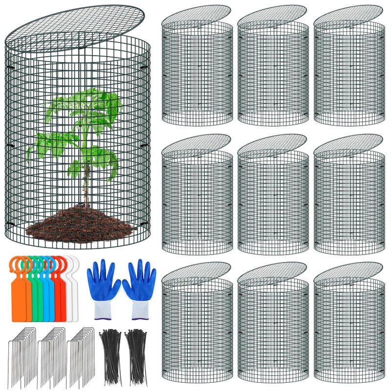 MUDEREK 10 Pack Wire Plant Protector with Cover, 16"x12" Detachable Metal Plant Protectors Mesh, Garden Plant Protectors for Shrubs Flowers Vegetables to Keep Rabbit & Chicken Animals Out - Image 1