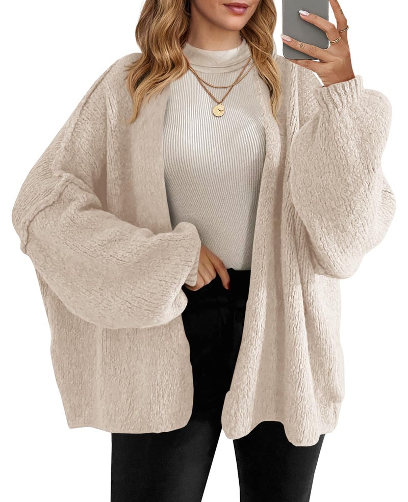 Saodimallsu Womens Oversized Cardigan Sweaters Open Front Chunky Knit Casual Long Lantern Sleeve Fall Sweater Coats Apricot - Image 1