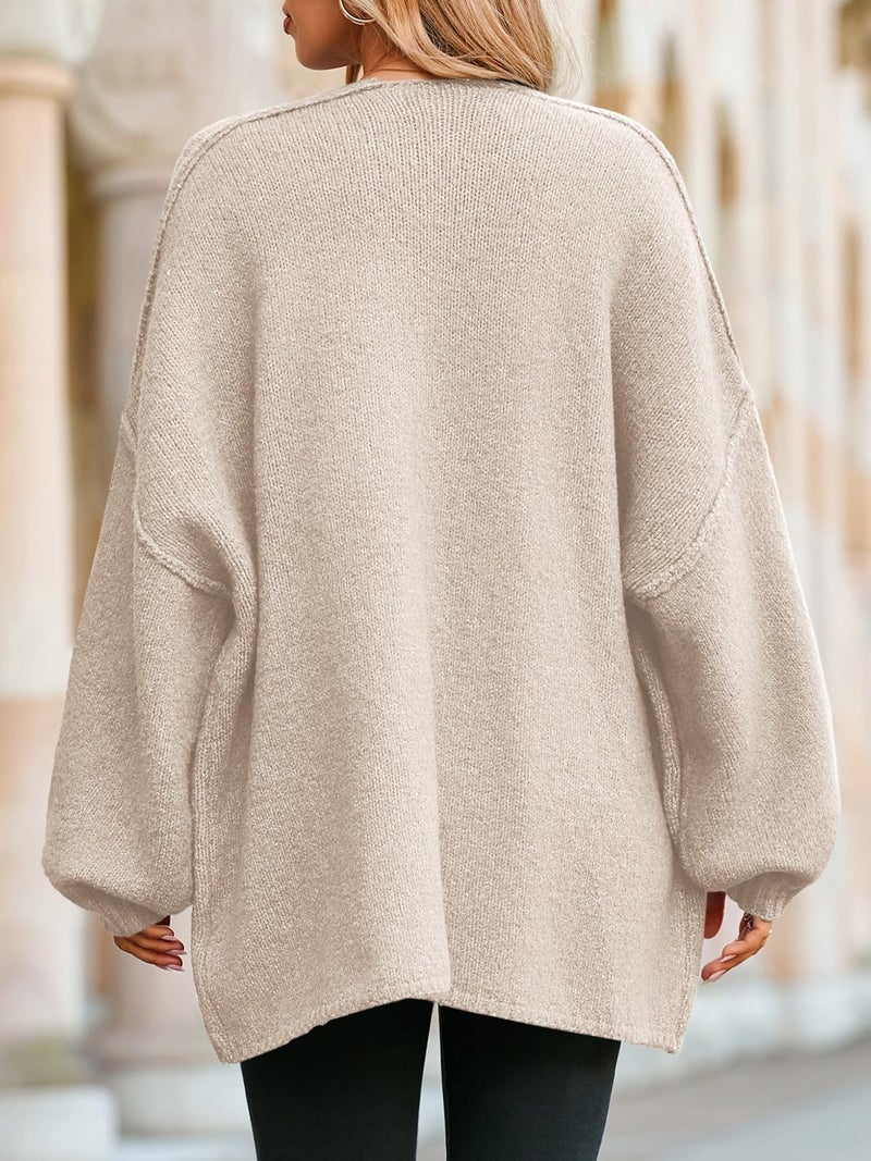 Saodimallsu Womens Oversized Cardigan Sweaters Open Front Chunky Knit Casual Long Lantern Sleeve Fall Sweater Coats Apricot - Image 5
