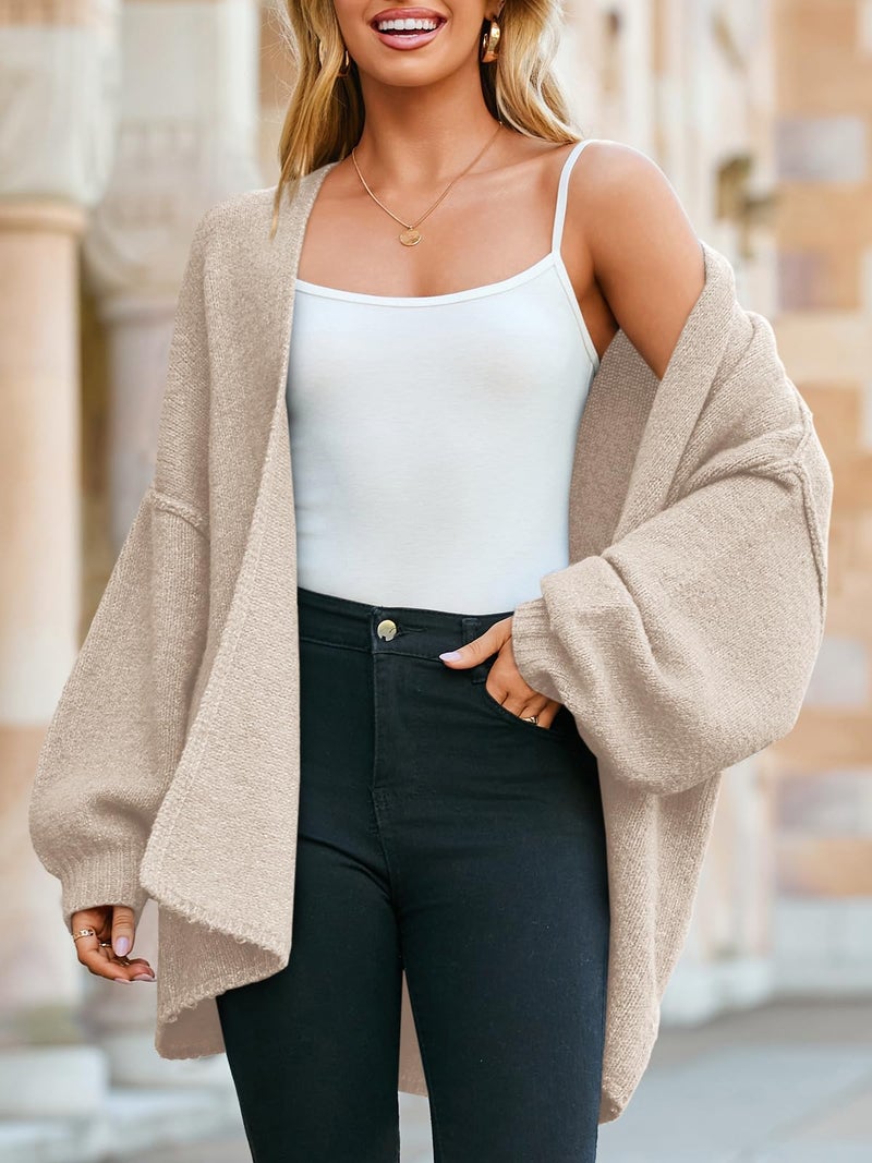Saodimallsu Womens Oversized Cardigan Sweaters Open Front Chunky Knit Casual Long Lantern Sleeve Fall Sweater Coats Apricot - Image 4