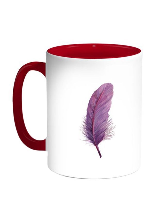 RYN Bird Feather Printed Coffee Mug Red/White/Purple 11ounce
