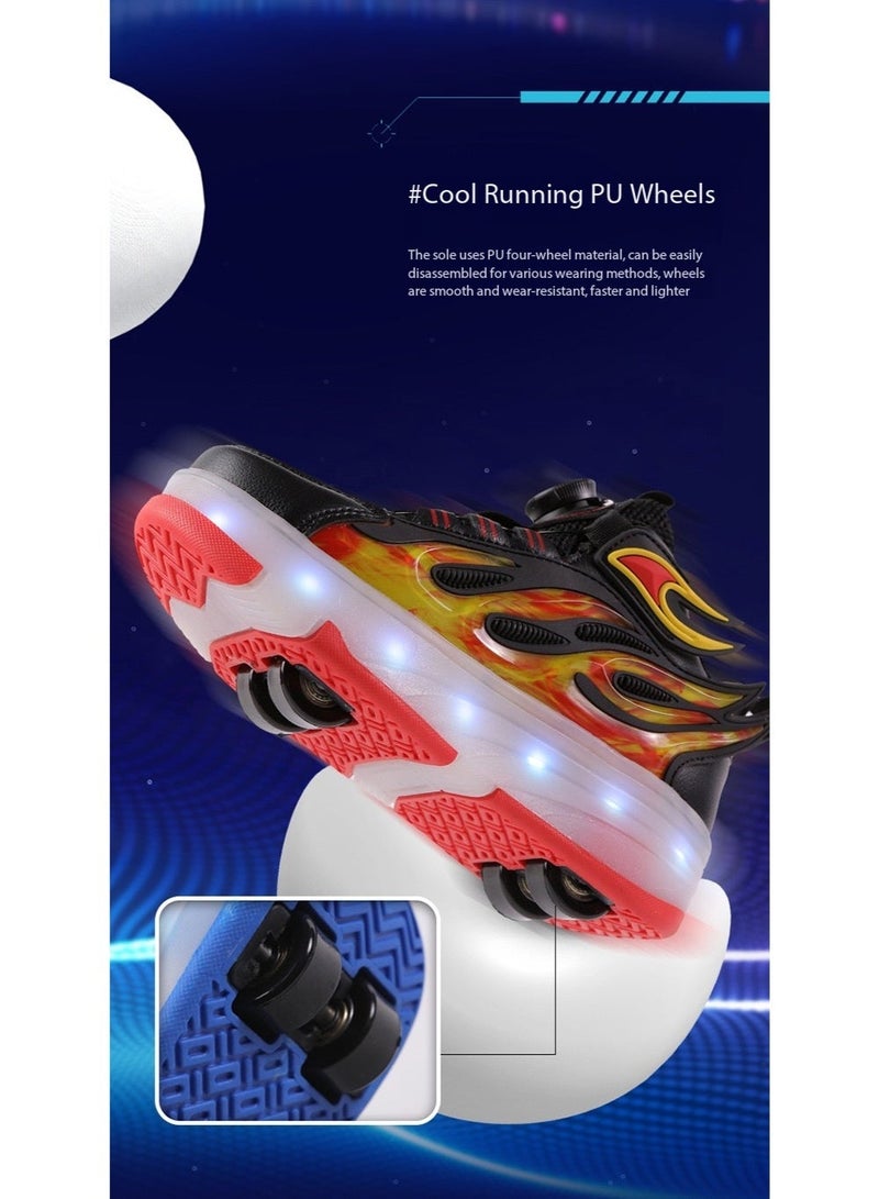 TNGames Roller Shoes Kids Black Red Flame LED Wheel Shoes Heelys Style - Perfect Birthday Gift（Sizes 30） - Image 2