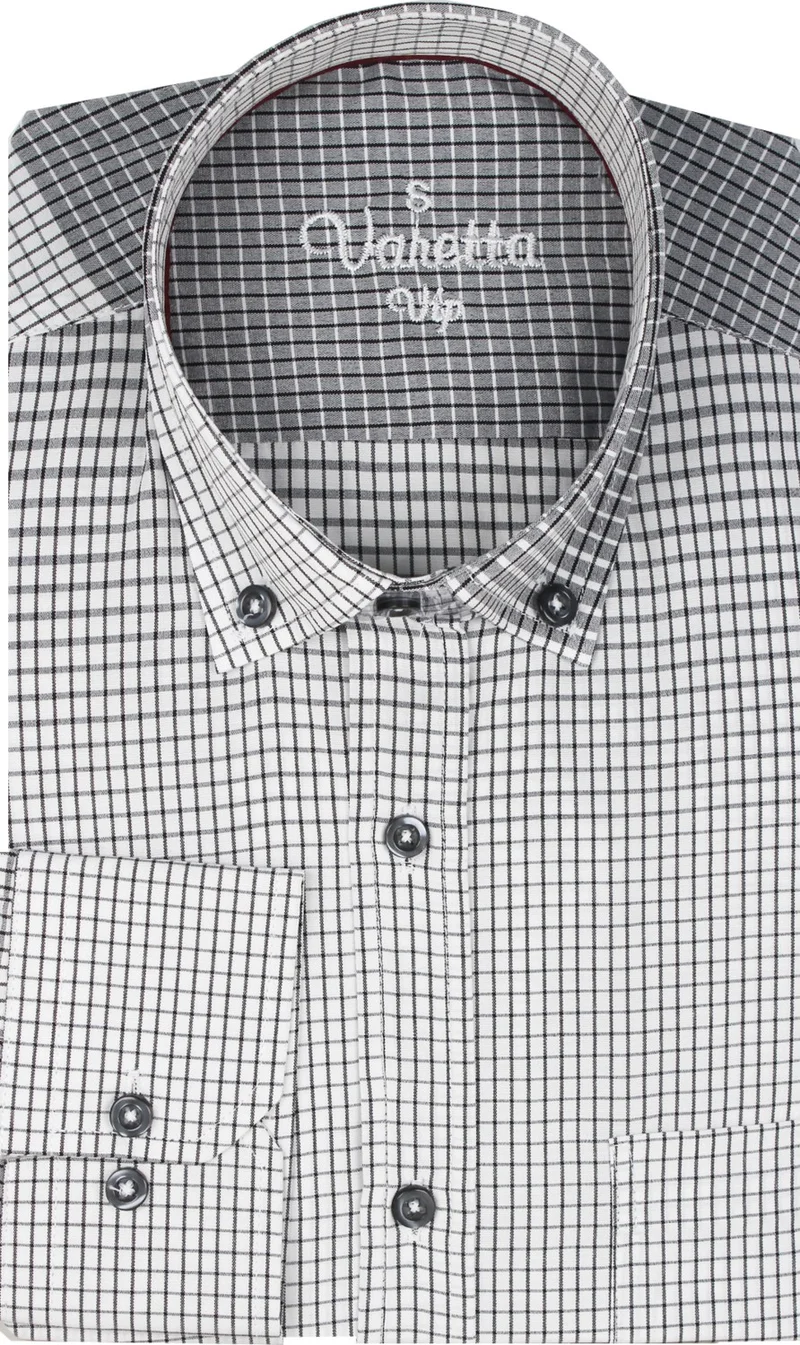 فاريتا Men's White Gray Pocket Classic Cut Checkered Long Sleeve Shirt