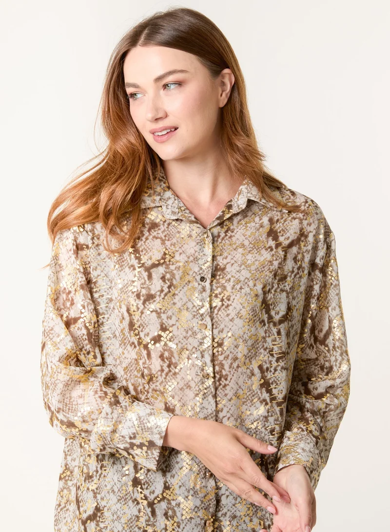 Blue Vanilla Snake Print Long Sleeve Shirt