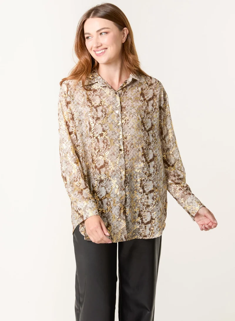 Blue Vanilla Snake Print Long Sleeve Shirt