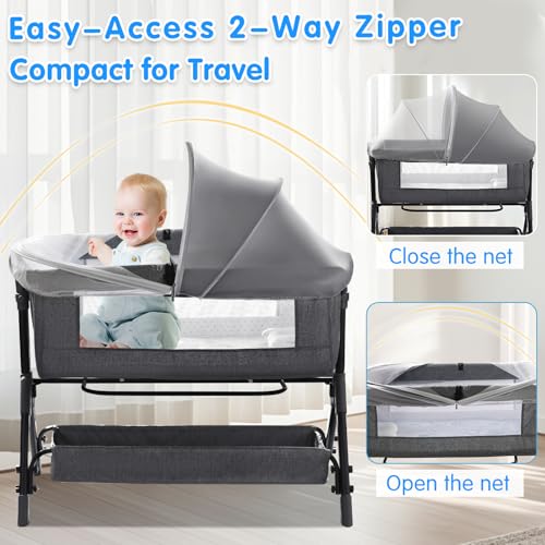 WANRU Bassinet Mosquito Net Cover - Half-Blackout Mosquito Net for Baby Crib & Bedside Sleeper, Breathable Crib net with 2-Way Zipper, Sun-Blocking Baby Mosquito Net Cover (Gray-Small) - Image 5