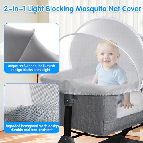 WANRU Bassinet Mosquito Net Cover - Half-Blackout Mosquito Net for Baby Crib & Bedside Sleeper, Breathable Crib net with 2-Way Zipper, Sun-Blocking Baby Mosquito Net Cover (Gray-Small) - Image 2