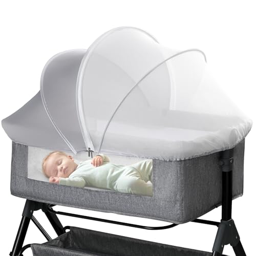 WANRU Bassinet Mosquito Net Cover - Half-Blackout Mosquito Net for Baby Crib & Bedside Sleeper, Breathable Crib net with 2-Way Zipper, Sun-Blocking Baby Mosquito Net Cover (Gray-Small) - Image 1