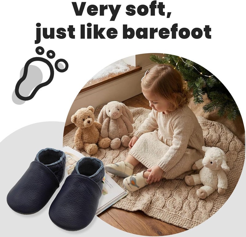 YALION Soft Leather Baby Moccasins Slip-on Slippers for Boys and Girls, Navy Blue, 12-18 Months - Image 5