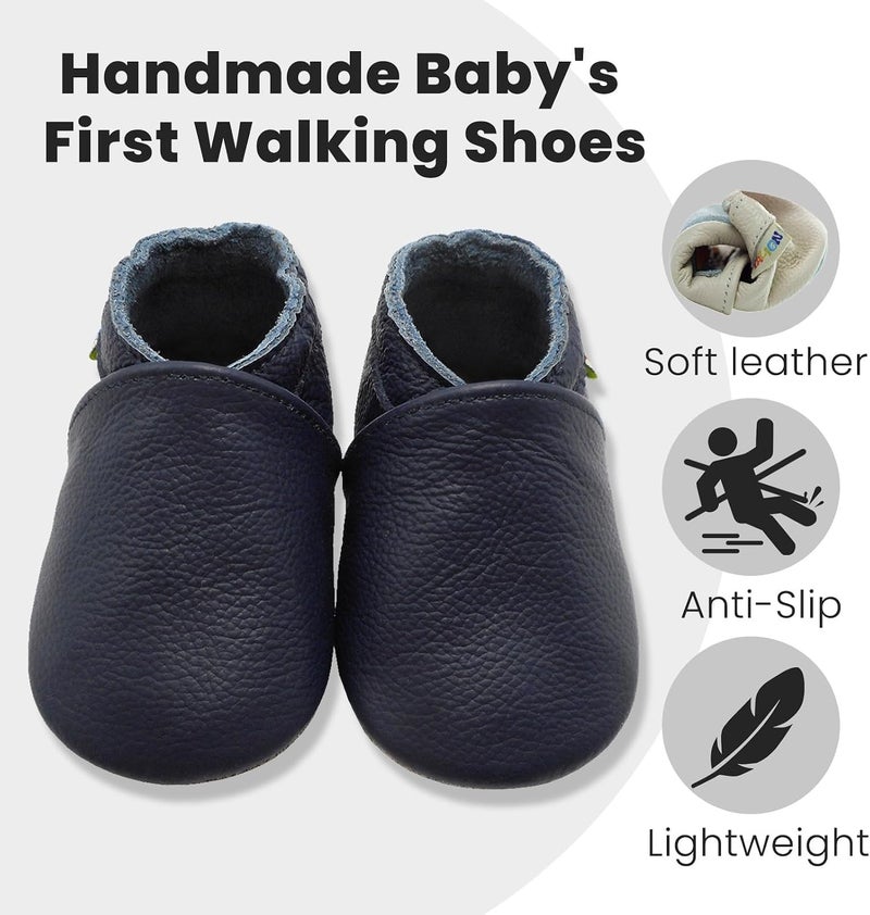 YALION Soft Leather Baby Moccasins Slip-on Slippers for Boys and Girls, Navy Blue, 12-18 Months - Image 3
