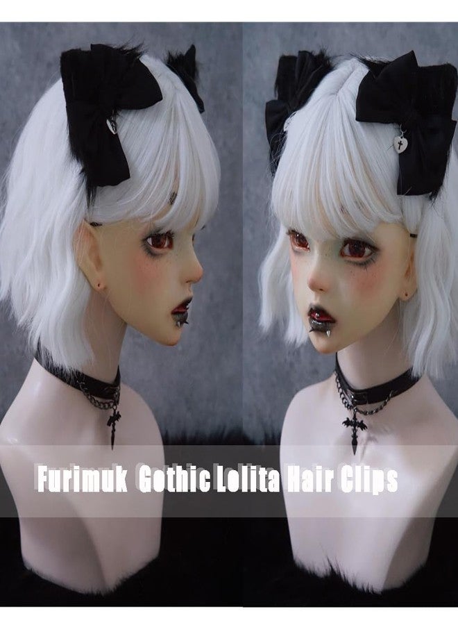 Furimuk 2 Pcs Halloween Gothic Hair Clips Black Lolita Bow Plush Cat Ear Hairpins Hair Barrettes for Women Girls Hair Accessories Cosplay Halloween Party Tea Party - Image 3