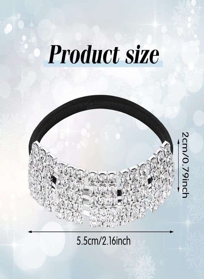 Tucnoeu 3pcs Sparkly Rhinestone Pony Tails Hair Ties Crystal Ponytail Holders Hair Ties Elastic Scrunchies for Thin Thick Hair Rhinestone Hair Accessories for Women Girls Silver - Image 4