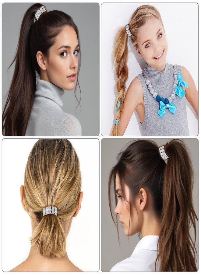 Tucnoeu 3pcs Sparkly Rhinestone Pony Tails Hair Ties Crystal Ponytail Holders Hair Ties Elastic Scrunchies for Thin Thick Hair Rhinestone Hair Accessories for Women Girls Silver - Image 3
