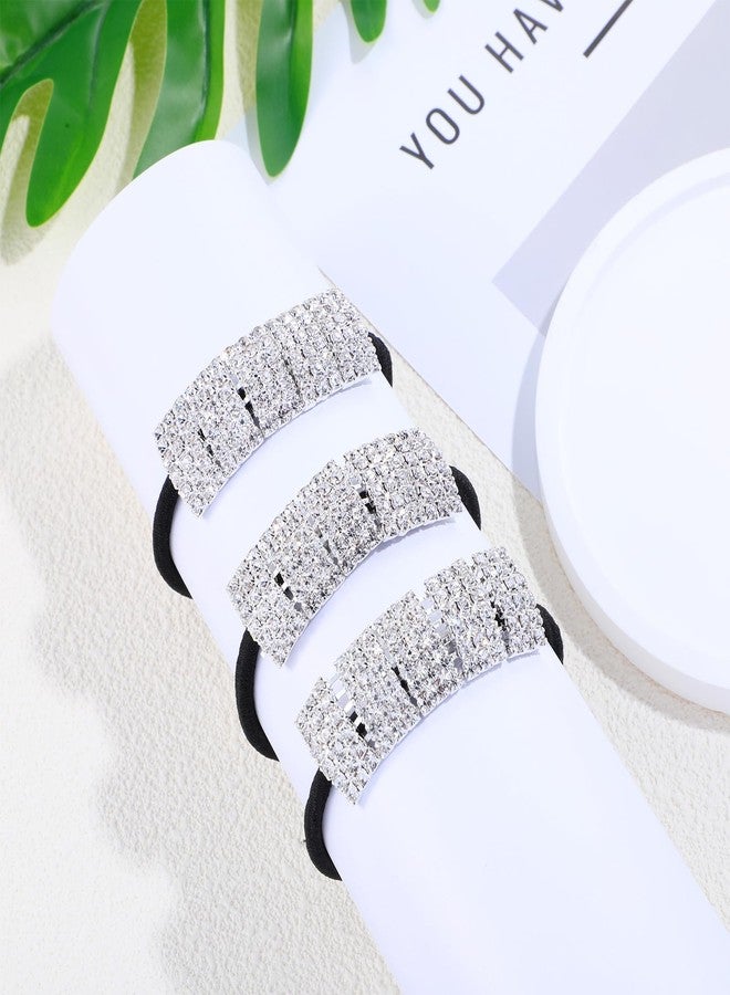 Tucnoeu 3pcs Sparkly Rhinestone Pony Tails Hair Ties Crystal Ponytail Holders Hair Ties Elastic Scrunchies for Thin Thick Hair Rhinestone Hair Accessories for Women Girls Silver - Image 5