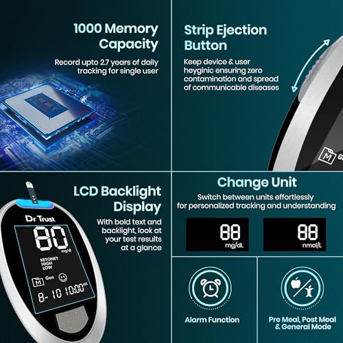 Dr Trust (USA) Fully Automatic Blood Sugar Testing Glucometer Machine with 10 Strips-9001 (Black) - Image 5