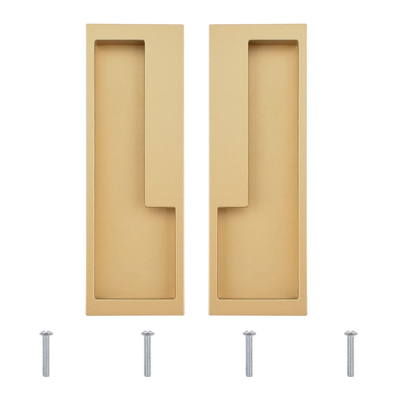 MOROBOR Zinc Alloy Flush Pull Handles 2pcs Embedded Sliding Door Handle with Hidden Screws Modern Simple Door Pull Handle for Sliding Barn Drawer Cupboard Wardrobe Matte Gold