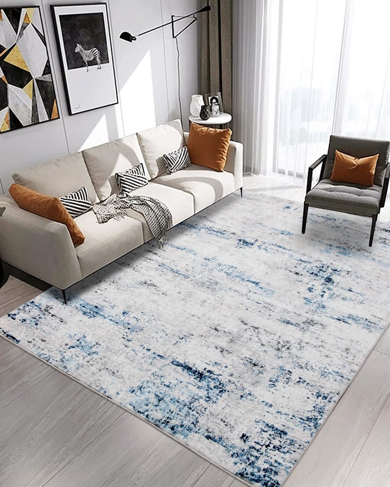 Gent drizz Area Rug Living Room Rugs: 9x12 Large Soft Indoor Carpet Modern Abstract Rug with Non Slip Rubber Backing for Under Dining Table Nursery Home Office Bedroom White Gray Blue - Image 2