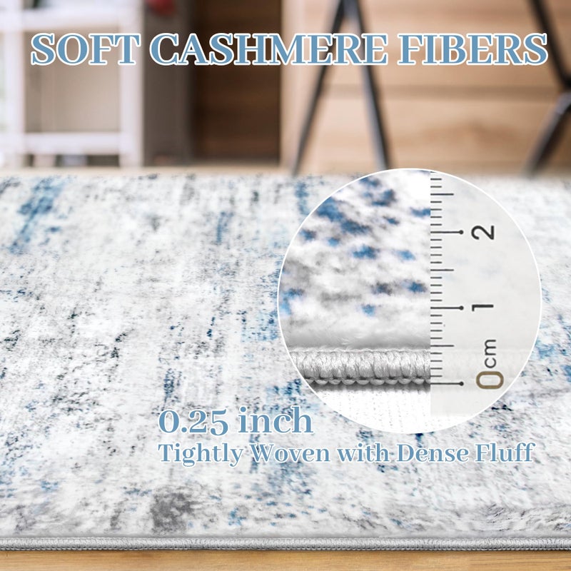 Gent drizz Area Rug Living Room Rugs: 9x12 Large Soft Indoor Carpet Modern Abstract Rug with Non Slip Rubber Backing for Under Dining Table Nursery Home Office Bedroom White Gray Blue - Image 4