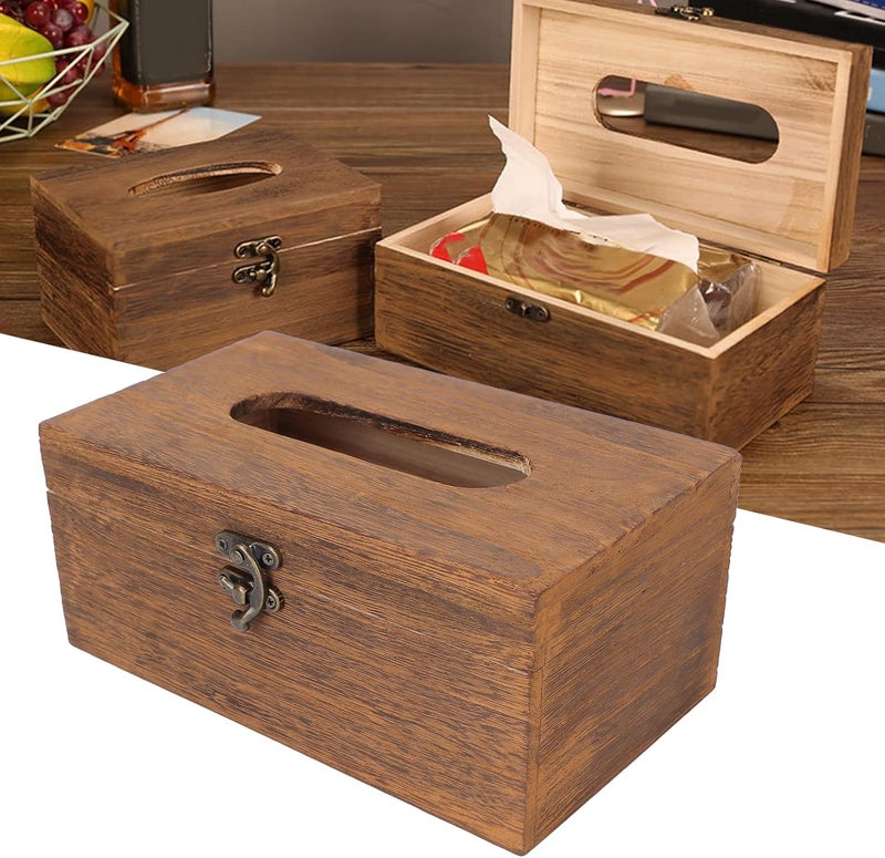 klarako Tissue Box Cover, Vintage Wooden Tissue Box, Retro Decorative Napkin Dispenser Box, Pumping Paper Towel Storage Case for Bathroom Living Room Dining Room Bedroom Toilet - Image 5