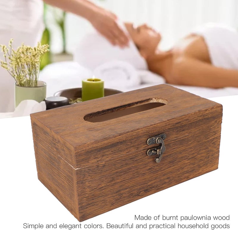 klarako Tissue Box Cover, Vintage Wooden Tissue Box, Retro Decorative Napkin Dispenser Box, Pumping Paper Towel Storage Case for Bathroom Living Room Dining Room Bedroom Toilet - Image 3