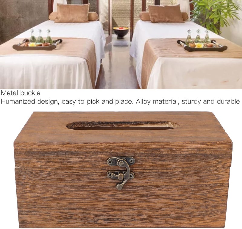 klarako Tissue Box Cover, Vintage Wooden Tissue Box, Retro Decorative Napkin Dispenser Box, Pumping Paper Towel Storage Case for Bathroom Living Room Dining Room Bedroom Toilet - Image 2
