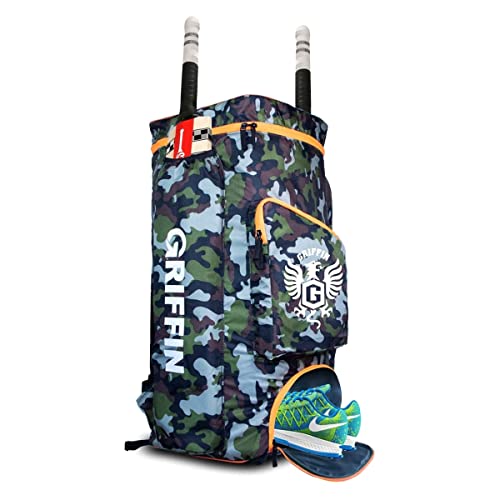 Griffin Polyester Army Printed Cricket Kit Bag For Cricketers Player Edition Bag Backpack With Bat Pockets Cricket Bag Kit Camouflage Shoulder Straps Sports Cricket Kit Bag Holdall 2 Bat Caves - Image 1