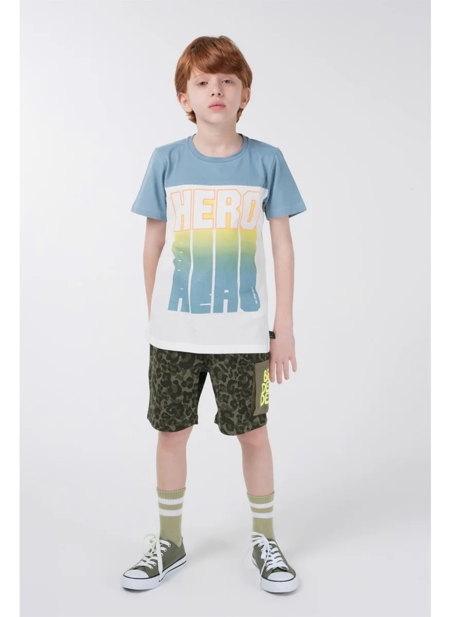 بي ار زد كولكشن Contrast Color Printed Boy Short Sleeve T-Shirt