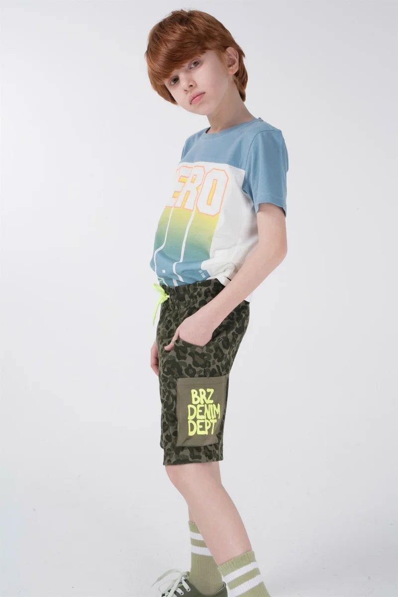 بي ار زد كولكشن Contrast Color Printed Boy Short Sleeve T-Shirt