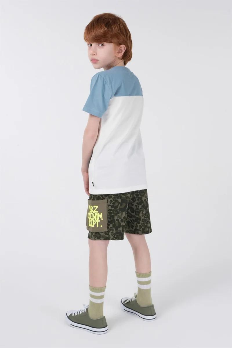 بي ار زد كولكشن Contrast Color Printed Boy Short Sleeve T-Shirt