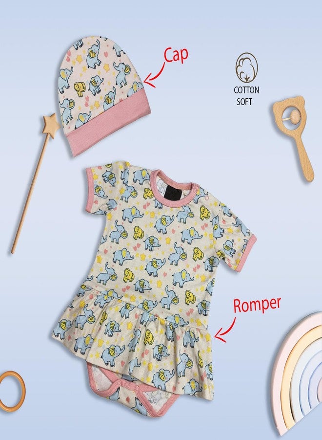 Adhigams New Born Baby Girl Caps/Rompers/Mittons/Booties/Napkins Clothing Gift Set -5 Pieces Baby Elephant (Beige) for 9-12 Months - Image 2