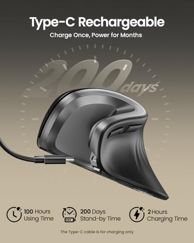 ProtoArc Ergonomic Mouse EM11 NL Bluetooth Rechargeable Wireless Vertical Mouse 3 MultiDevice Connectivity for ComputerPCLaptop 24GHz USBA Optical Mice for Windows Mac OS Gray - Image 3