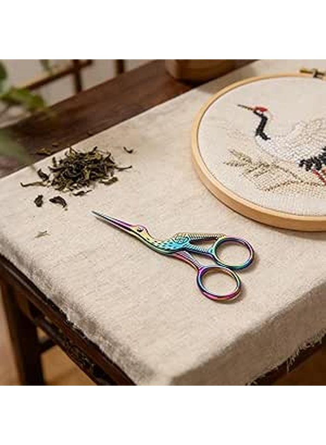 Stork Embroidery Scissors 9 5 Cm Metal Snippers 2 Pcs Set With Crane Design - Image 1