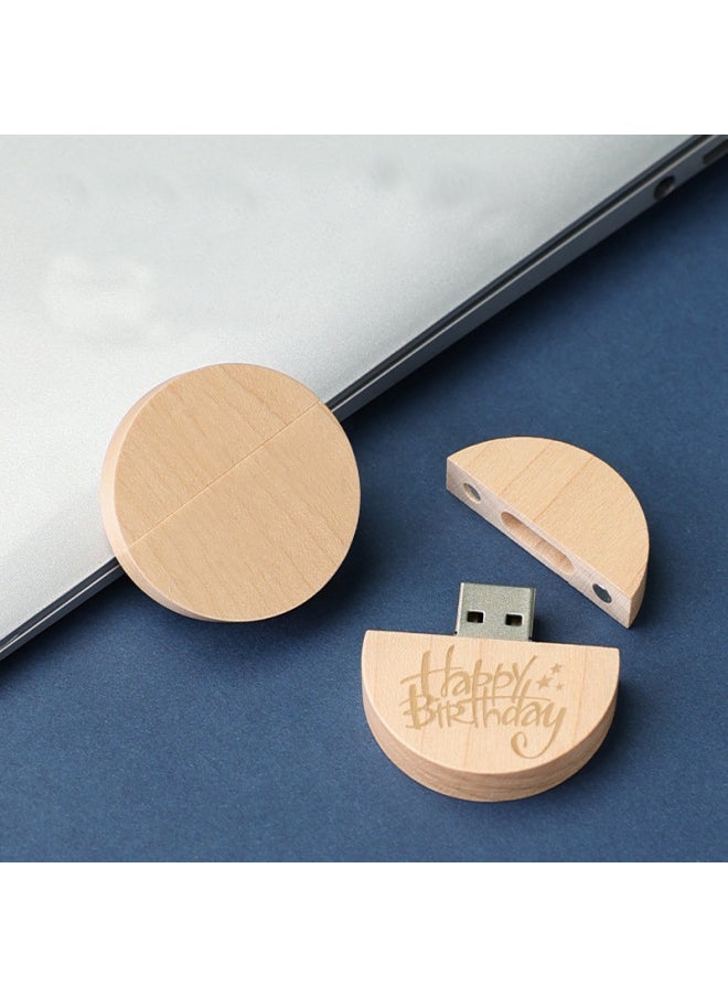Ancient Style Round Wooden USB Flash Drive School Emblem Corporate Logo Engraving Wooden Pattern Custom Company Gift Commemorative USB Flash Drive-Color:U Disk + Wooden Gift Box Packaging-Capacity:USB2.0 64GB  - Image 4