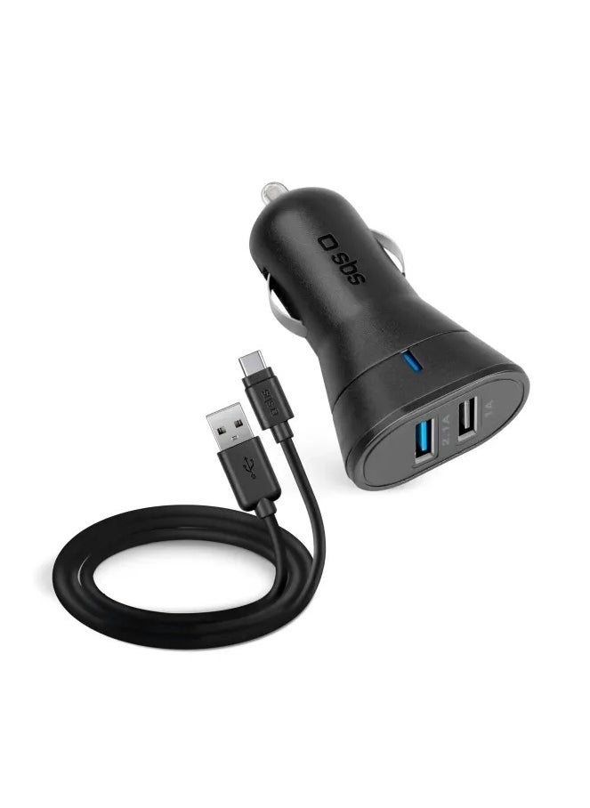 SBS SBS Car Charger Kit 10W with 2 USB Outputs 2.1A and 1A, Intelligent Charge, Cable for Charging and Data Transfer Type C  - Image 5