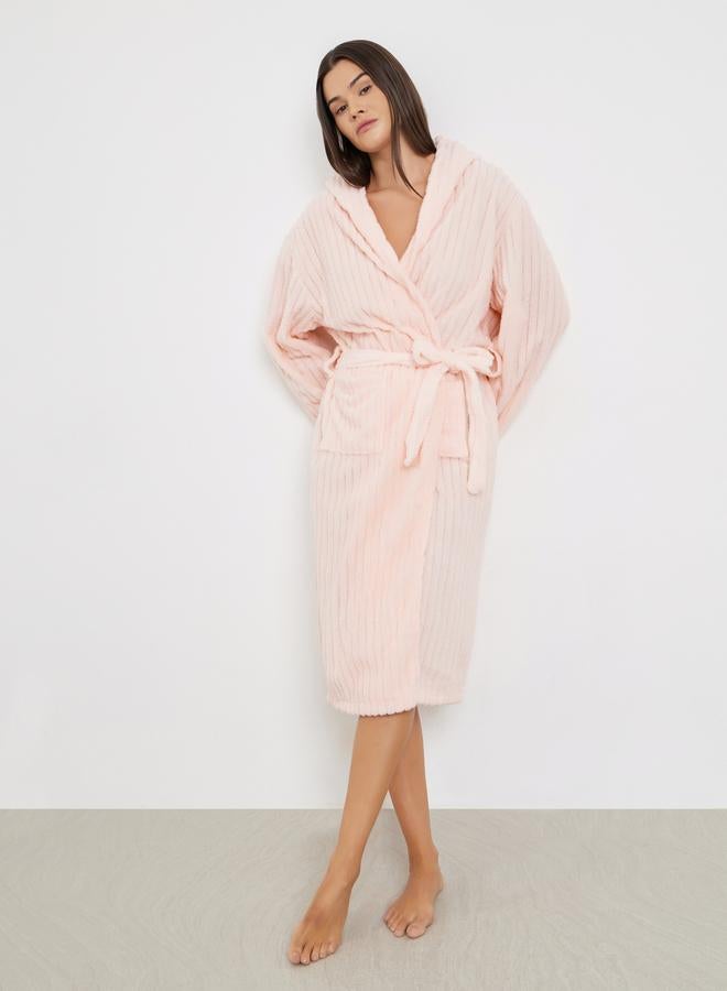 ستايلي روب فليس مضلع بياقة هودي - Image 1