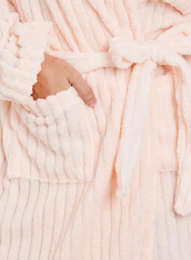 ستايلي روب فليس مضلع بياقة هودي