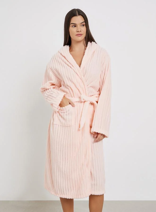 ستايلي روب فليس مضلع بياقة هودي