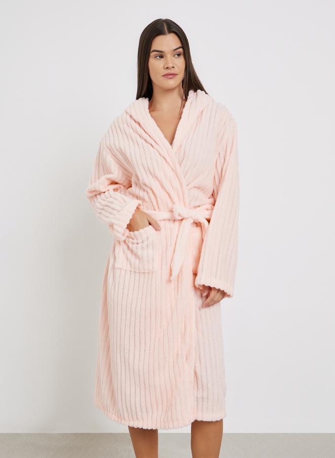 ستايلي روب فليس مضلع بياقة هودي - Image 2