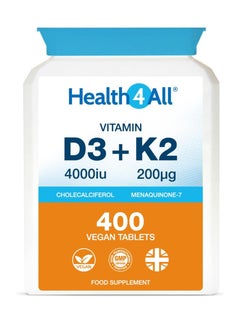 Vitamin D3 4000iu & Vitamin K2 200ug (Natural MK7) 400 Tablets (1+ Year Supply) Vegan Vitamin D3 K2 Supplement, Vitamin D3 and K2 High Strength from Natto