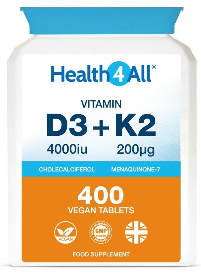Health4All Vitamin D3 4000iu & Vitamin K2 200ug (Natural MK7) 400 Tablets - Image 1