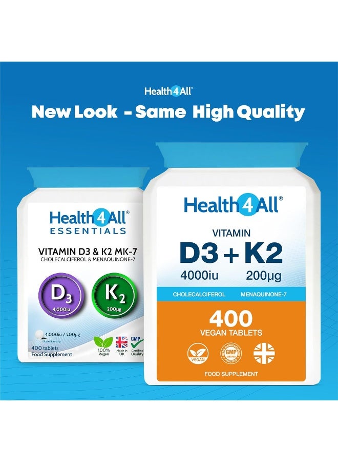 Health4All Vitamin D3 4000iu & Vitamin K2 200ug (Natural MK7) 400 Tablets - Image 2