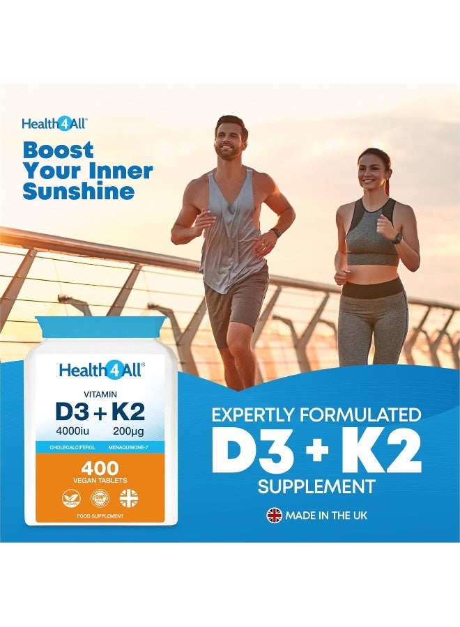 Health4All Vitamin D3 4000iu & Vitamin K2 200ug (Natural MK7) 400 Tablets - Image 3