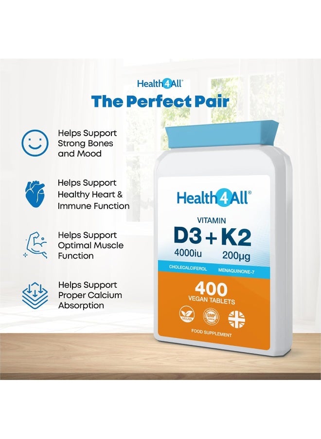 Health4All Vitamin D3 4000iu & Vitamin K2 200ug (Natural MK7) 400 Tablets - Image 4