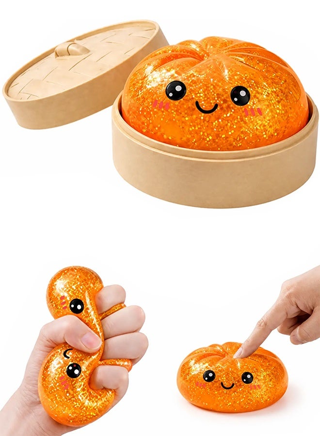 Glittery Orange Dumpling Squishy Fidget Toy - Stress Relief Sensory Squeeze Toy - Image 1
